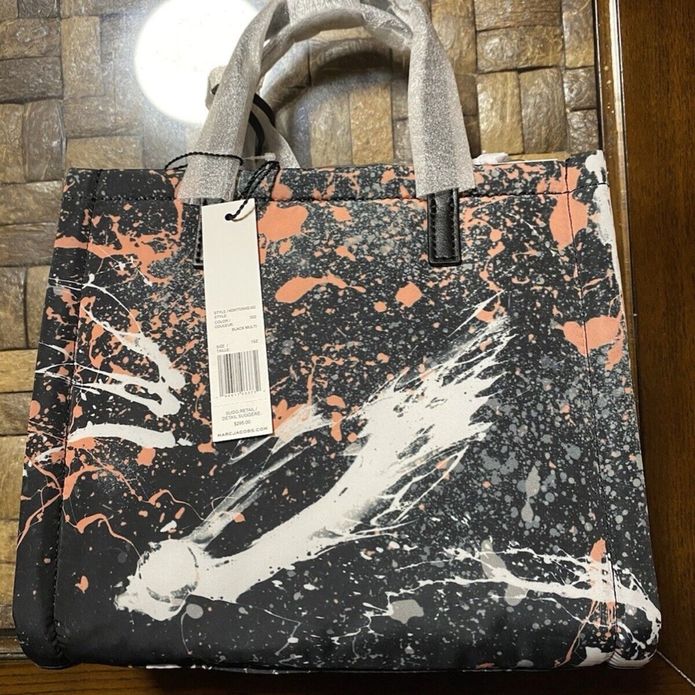 Marc Jacobs Mini Black Multi Splatter Paint Print Nylon Crossbody Tote Handbag